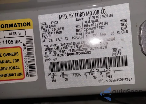 2022 Ford Bronco Sport Big Bend from USA, damaged, VIN 3FMCR9B60NRD08362